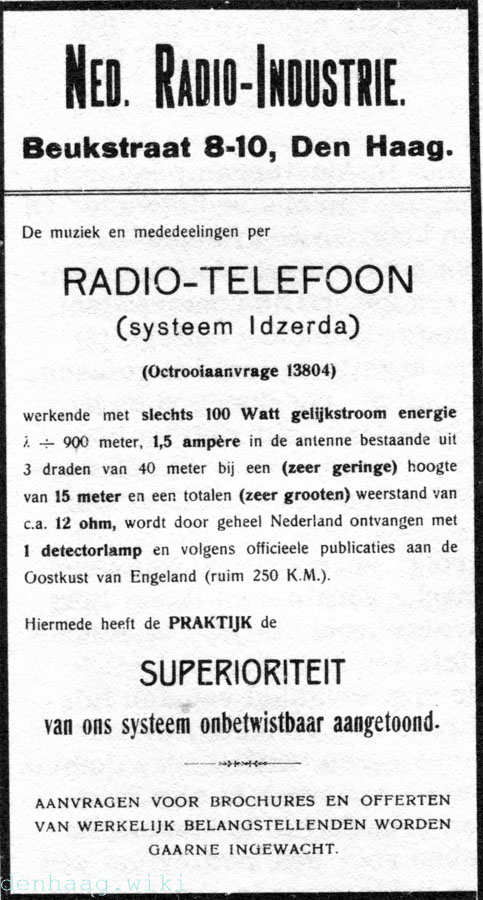 In mei 1920 adverteerde Idzerda met het bereik van zijn zender, maar liefst 250 kilometer.