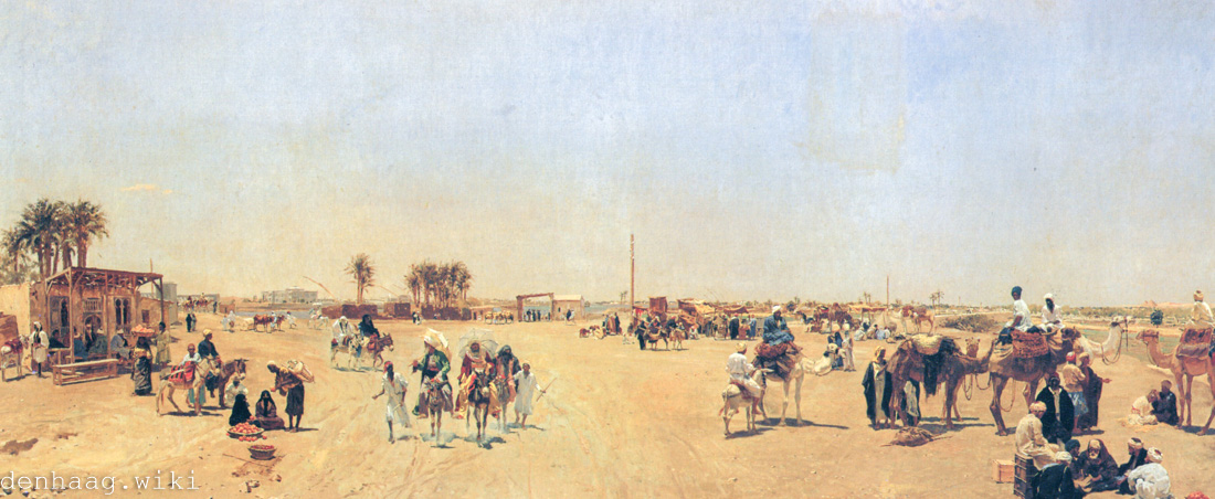 Een voorstudie van Caïro en de boorden van de Nijl van de Belgische schilder Émile Wauters. Het panorama zelf hing in 1887 in het Panorama Mesdag en concurreerde met de veldslag bij de Pyramiden in het Panorama Bezuidenhout.